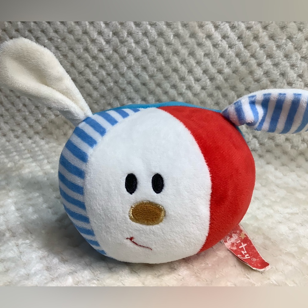 Gitzy Plush Beach Ball Rattle Red Blue White Stuffed Animal with Floppy Ears